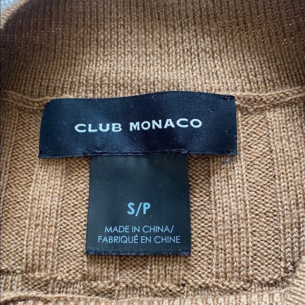 Club Monaco Signature Ribbed Mock Neck Sweater Wool Long Sleeve Camel Tan Size S - Picture 6 of 9